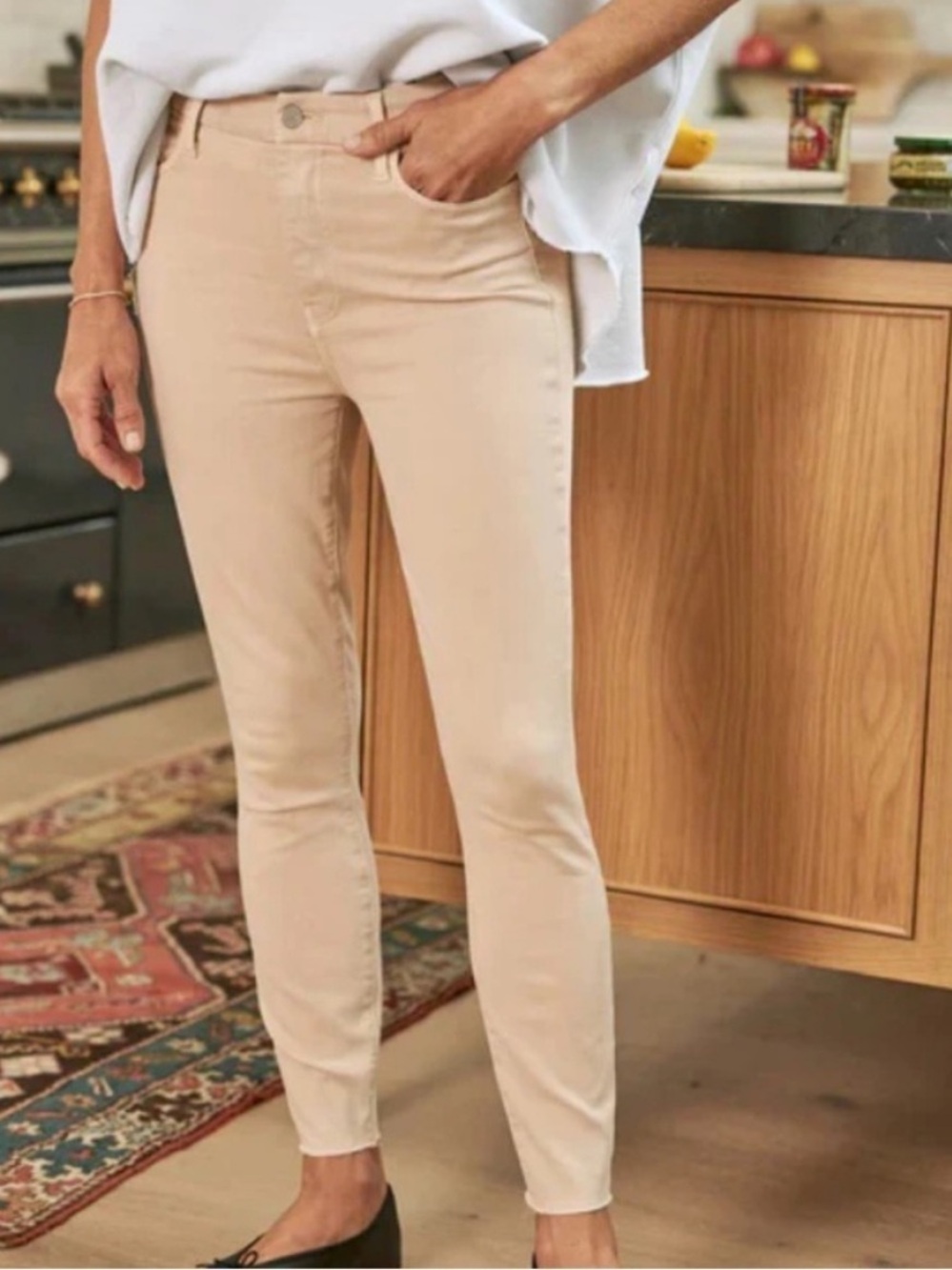 Frank & Eileen Sligo Skinny Jeans Sand Tan Raw Hem Stretch Denim Size 27